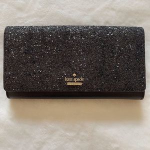 Kate Spade black glitter evening clutch.